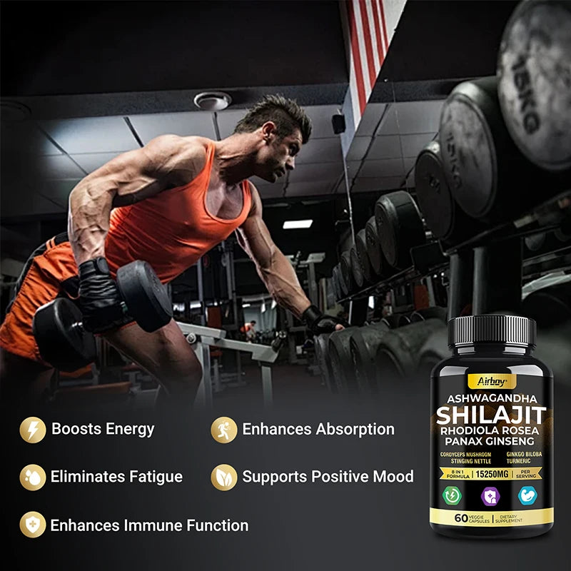 Ashwagandha, Shilajit, Rhodiola, Ginseng Capsules - Increase Muscle Mass, Improve Endurance, Energy Supplement - LKBA