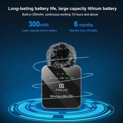 PULUZ Wireless Lavalier Microphone Portable Audio Video Recording Mini Mic for iPhone Android Outdoor Live Broadcast Phone Mic - LKBA