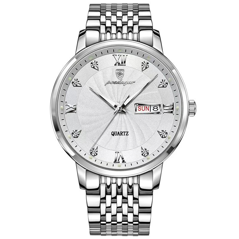 POEDAGAR Luxury Brand Man Watch Waterproof Luminous Date Week Men's Quartz Wristwatch Stainless Steel Fashion Sports Men Watches - LKBA