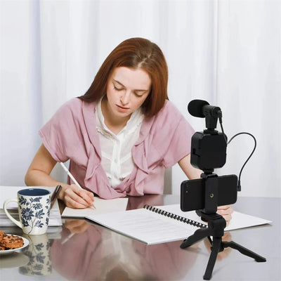 Smartphone Vlogging Kit with Tripod Phone Holder Mini Microphone LED Fill Light - LKBA