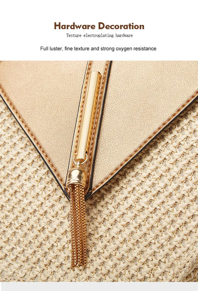 Shape Straw PU Leather Handbag Women Summer Rattan Bag Handmade Woven Beach Bohemia Chain Strap Shoulder - LKBA