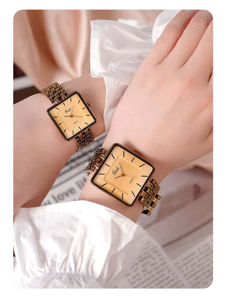 Men Watch Business Simple Square Couple Watches Waterproof Stainless Steel Premium Ultra Thin Women Fashion Quartz Wristwatches - LKBA