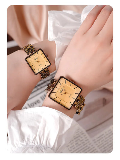 Men Watch Business Simple Square Couple Watches Waterproof Stainless Steel Premium Ultra Thin Women Fashion Quartz Wristwatches - LKBA