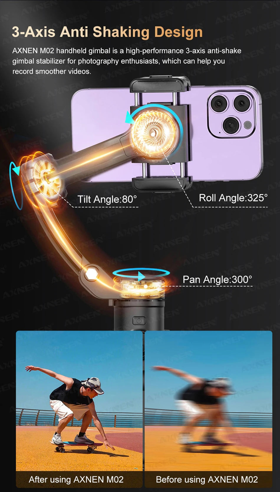 M02 Gimbal Smartphone Stabilizer 3-Axis Anti-shake Video Record Handheld Selfie Gimbals - LKBA