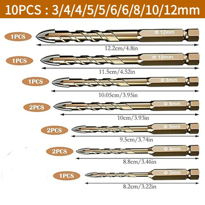 12PCS Hexagonal Shank Tile Drill Set Glass Drill Masonry Drill Bit Set 3-12 mm Drill Ceramic Drill Tile Drilling Tools Set - LKBA