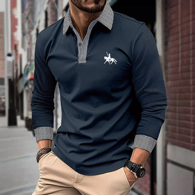 Spring and Autumn Men's Long Sleeve Polo Shirt Classic Business Office T-shirt Male Street Casual Fashion Solid Color Top - LKBA