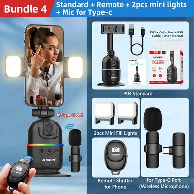 Auto Face Tracking Desktop Gimbal Intelligent Rotating Holder for Mobile Phone - Option Wireless Remote Selfie Smartphone Tripod