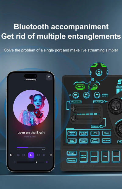 Audio Mixer with Voice changer, Podcast Mixer, Sound Card for Phone Gaming Karaoke Studio Live Streaming Podcast - LKBA