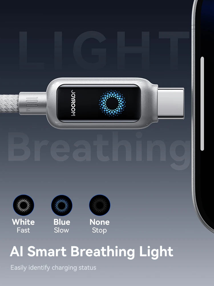 Joyroom 100W USB C Cable Automatic Power Off Fast Charge Type C Cable For iPhone 16 15 Pro Max  Xiaomi Sumsang Huawei - LKBA