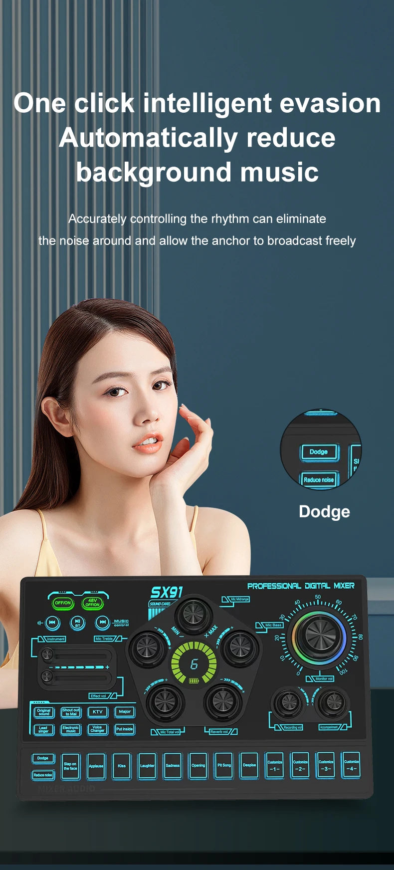 Audio Mixer with Voice changer, Podcast Mixer, Sound Card for Phone Gaming Karaoke Studio Live Streaming Podcast - LKBA