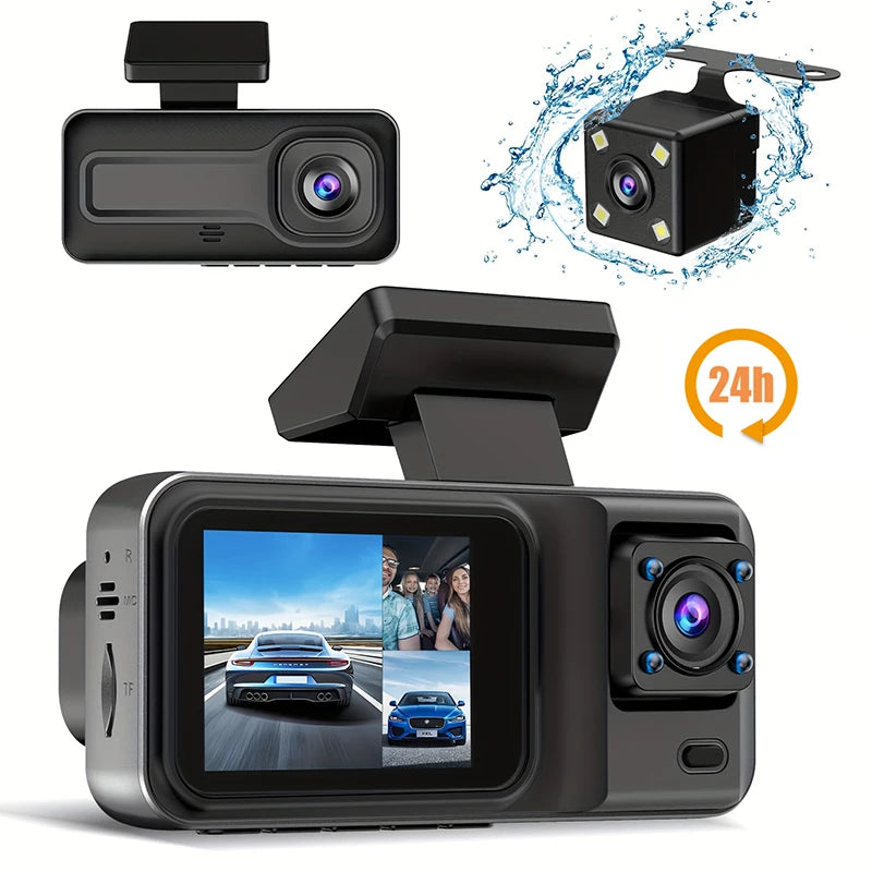 Dash Cam for Cars 3 Channel Car DVR 1080P Camera Video Recorder Front and Rear Inside View Camera for Vehicle Three Way Dashcam - LKBA
