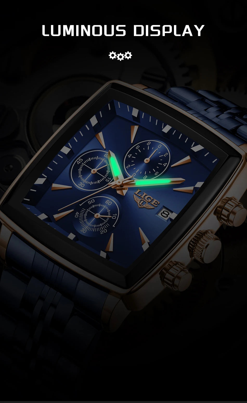 LIGE Top Brand Luxury Mens Watches Fashion Military Square Chronograph Quartz Wristwatches For Men Sports Waterproof Watch Men - LKBA