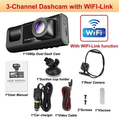 Dash Cam for Cars WIFI APP Car DVR 2/3lens Front Camera Video Recorder Rear View Camera for Vehicle Black Box Car Assecories - LKBA