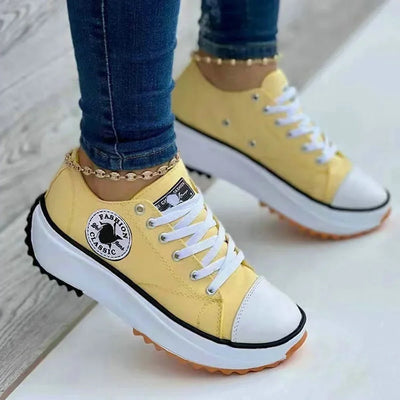 Women’s Pattern Canvas Sneakers  Casual Flat Lace-Up Shoes Zapatillas Mujer Chaussure Femme - LKBA