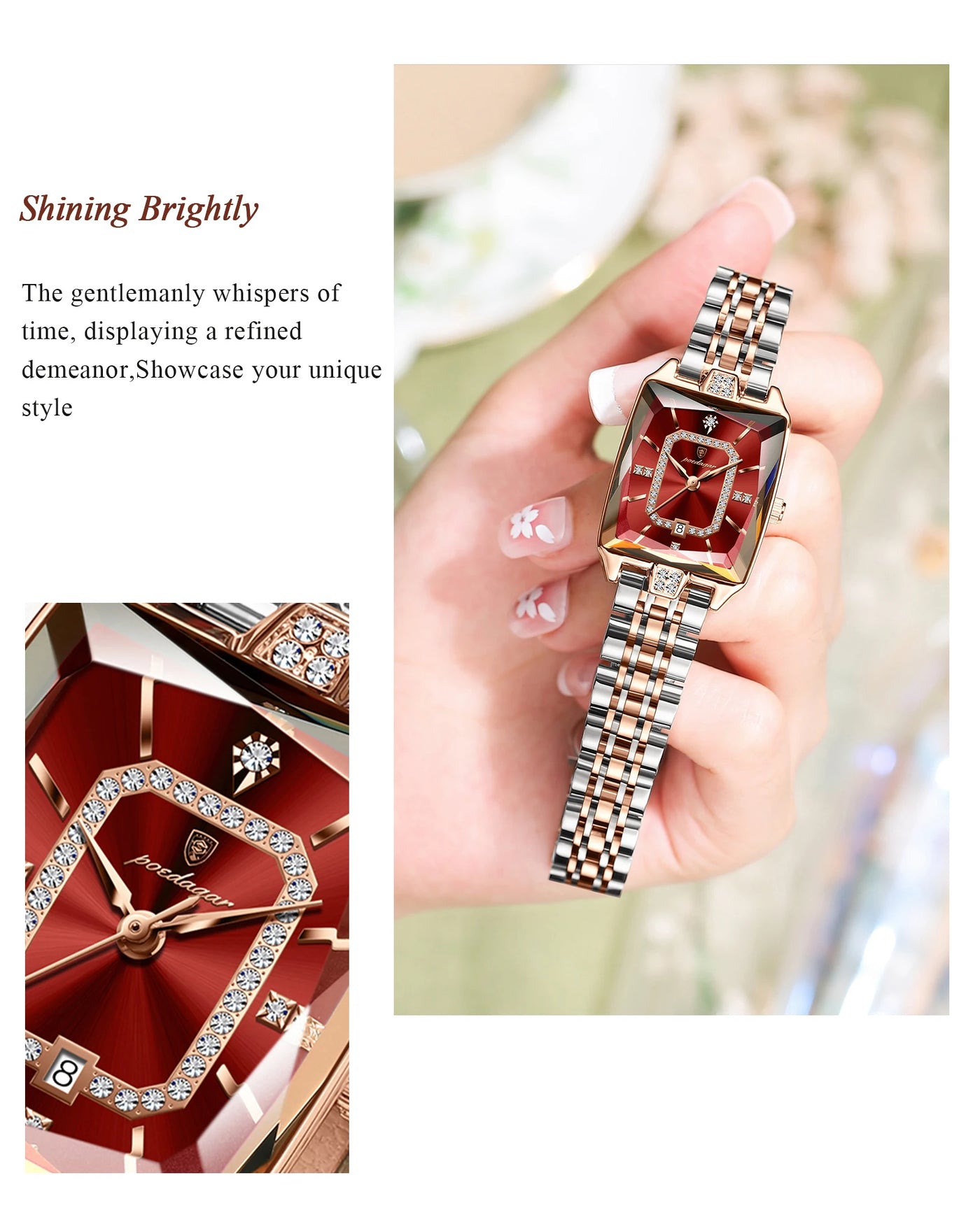 POEDAGAR Luxury Rectangle Watch For Woman Waterproof Calendar Simple Ladies Watch Fashion Stainless Steel Quartz Women's Watches - LKBA