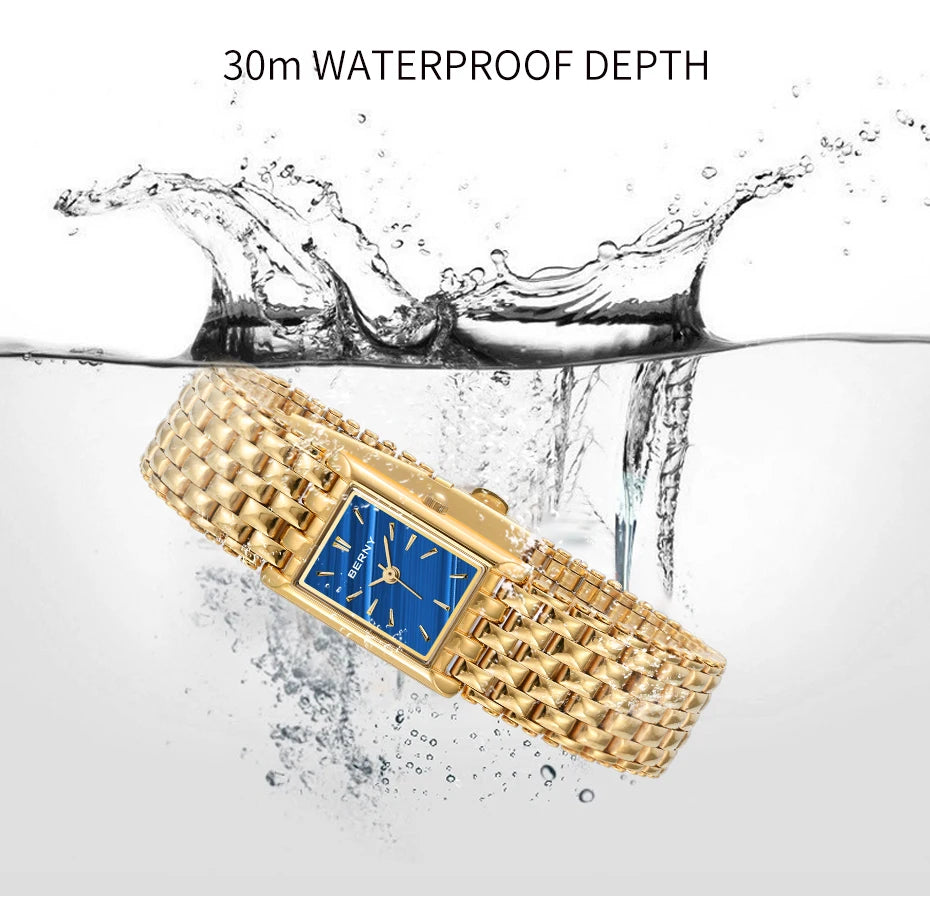 BERNY Gold Watch for Couple Luxury Women/Men Wristwatch Waterproof Golden Clock Quartz Stainless Steel Fashion Men Ladies Watch