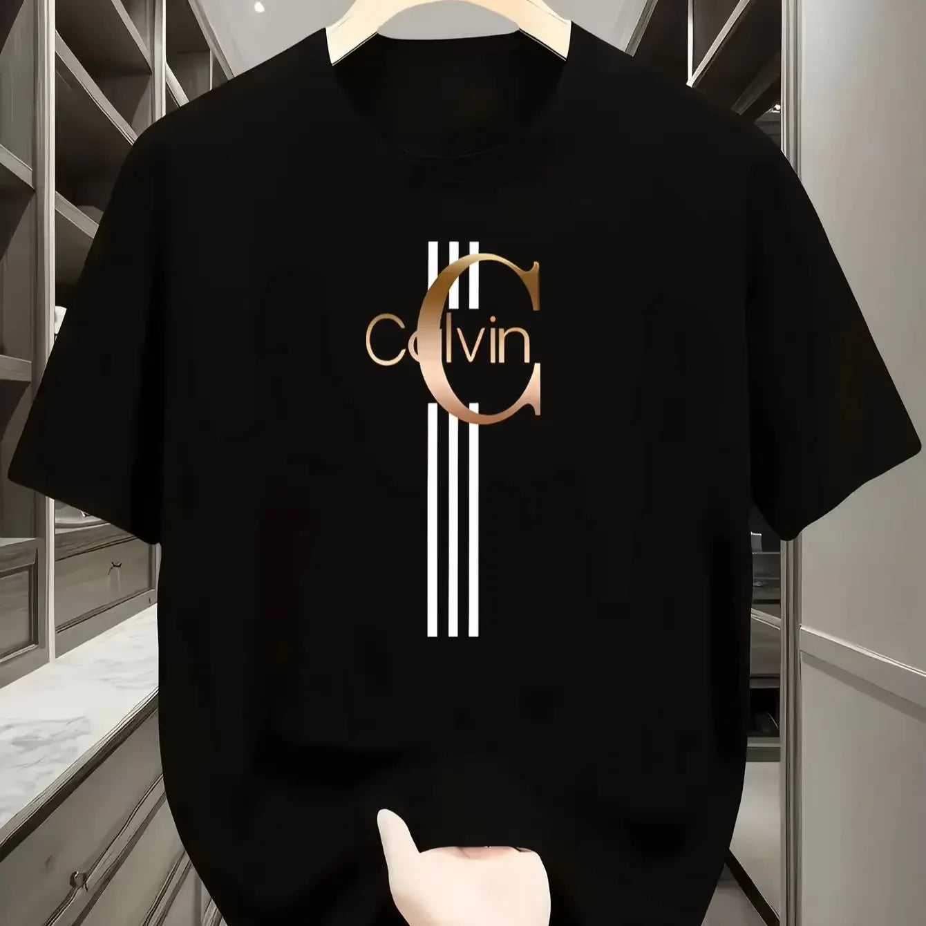 Men's summer 100% pure cotton loose creative letter print casual slim round-neck short-sleeved T-shirt top - LKBA