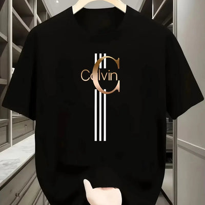 Men's summer 100% pure cotton loose creative letter print casual slim round-neck short-sleeved T-shirt top - LKBA