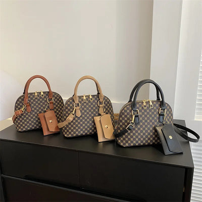 Luxury Shell Fashion Women's Handbag Simple Shoulder Bag Plaid Print Crossbody Bag with Mini Purse - LKBA