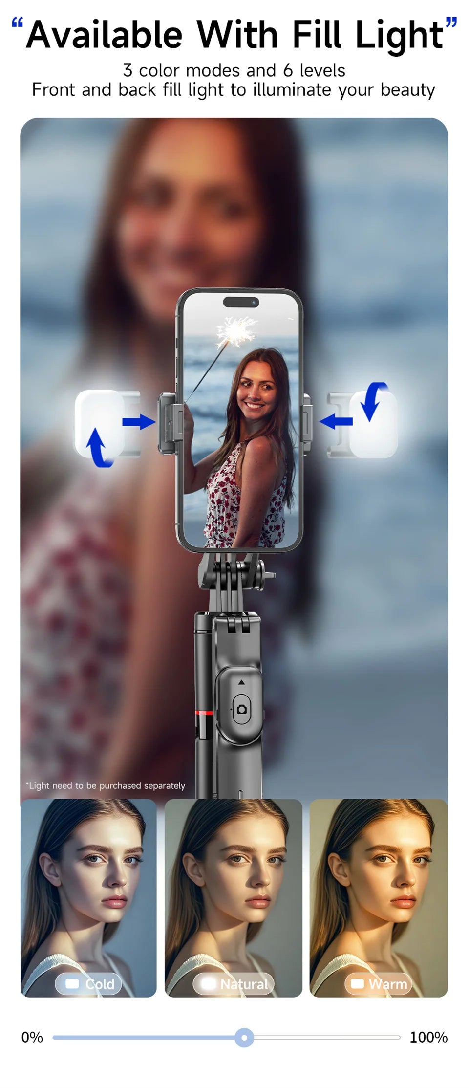 Selfie Stick Tripod with 1708mm Long Monopod Fill Light, Bluetooth Remote, 360° Rotation - LKBA