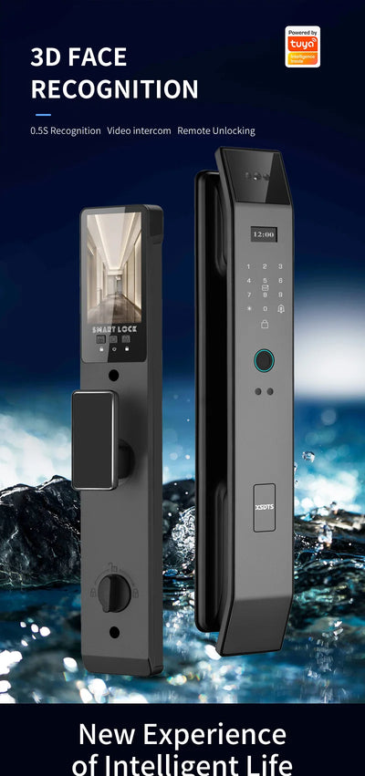 Tuya APP Smart Life APP Control Voice Intercom Smart Lock 3D Face Recognition Fingerprint Password Smart Door Lock With Camera - LKBA