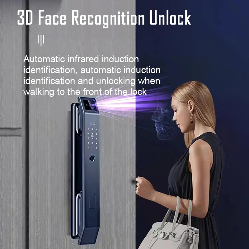 3D Face Recognition Unlock Digital Door Lock With Camera FIngerprint Password Unlock Keyless Electronic Door Lock - LKBA