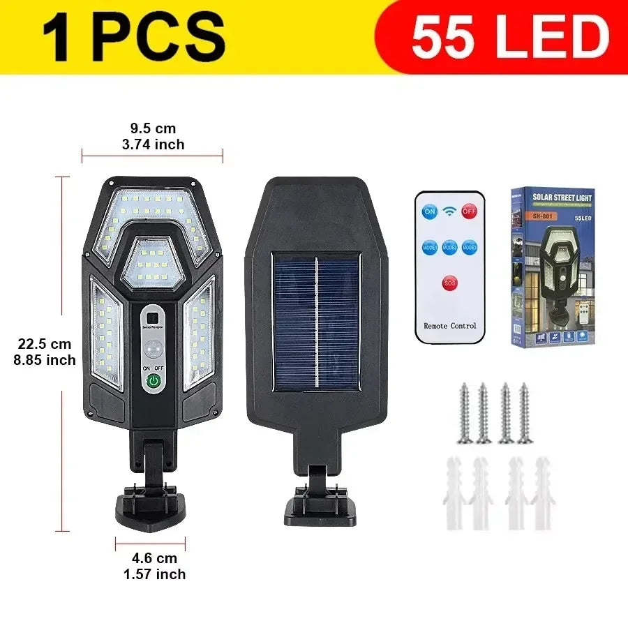 New Solar Lamp Outdoor Sunlight Motion Sensor 8m Remote Control Solar Focus Wall Street Light Waterproof External Solar Lamp - LKBA