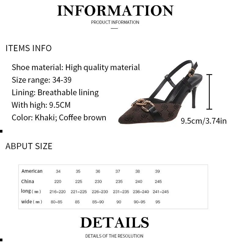 2025 Women's Fashion Baotou Sandals Spring New Pointed Head Shallow Mouth Metal Buckle Anti-slip Wear-resistant High Heels - LKBA