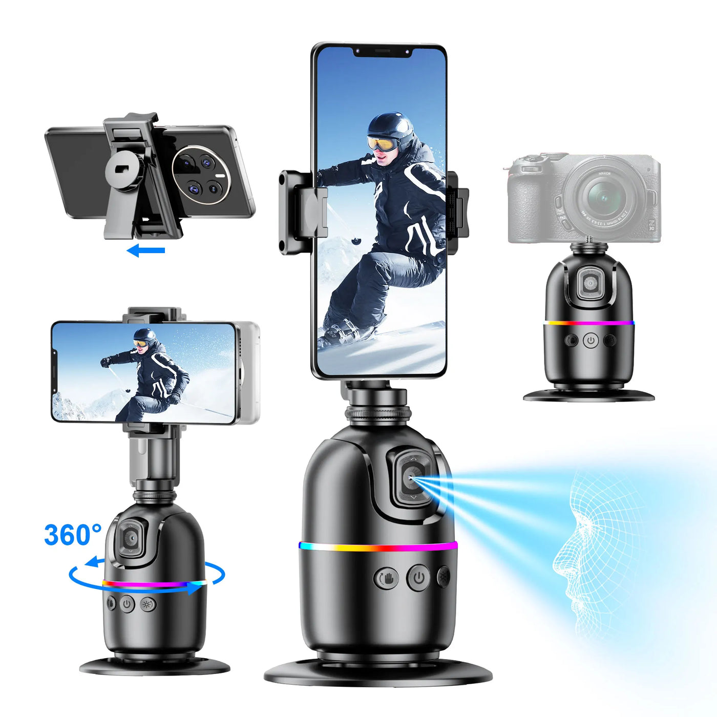 P03 Stabilizer 360°Auto Face Tracking AI Gimbal All-in-one Desktop Phone Holder Tripod For Smartphone Video Vlog Live - LKBA