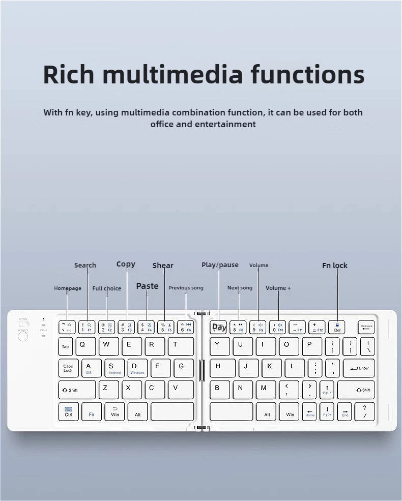 Mini Foldable Wireless Keyboard Slim Portable Bluetooth Keyboard Rechargeable Folding Keyboard - LKBA