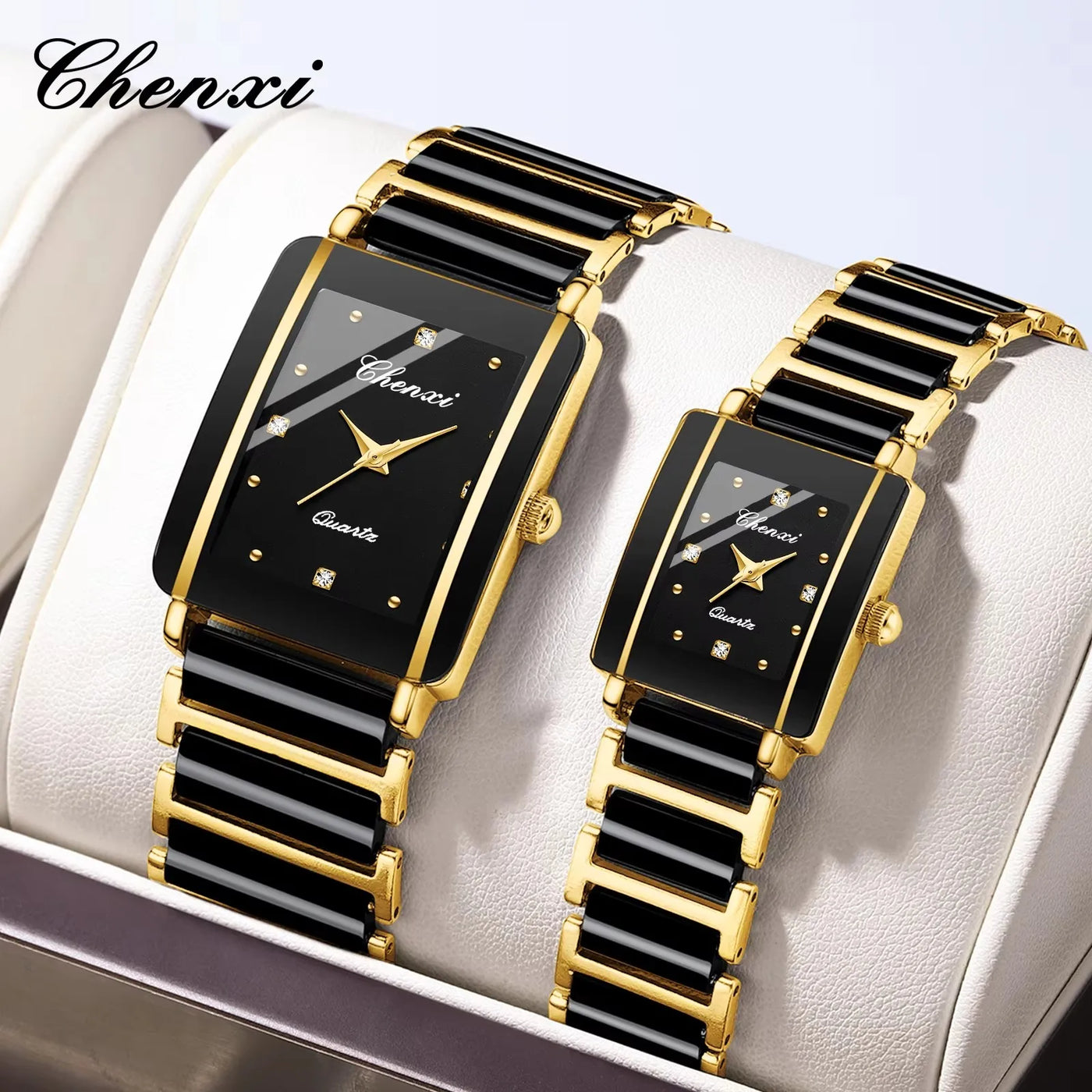 CHENXI 104A Couple's Quartz Watch Gold Black and White Ceramic Luxury Watch Men's and Women's Valentine's Day Gift Watch reloj - LKBA