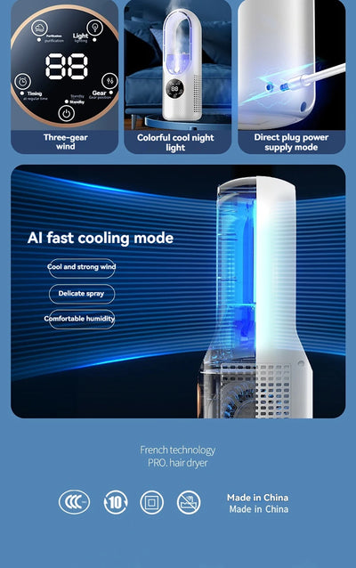 Mini Air Cooler Humidification Cooling USB Silent Timed Air Conditioning Fan Colorful Lights Night Light Led Screen 6 Wind Speed - LKBA