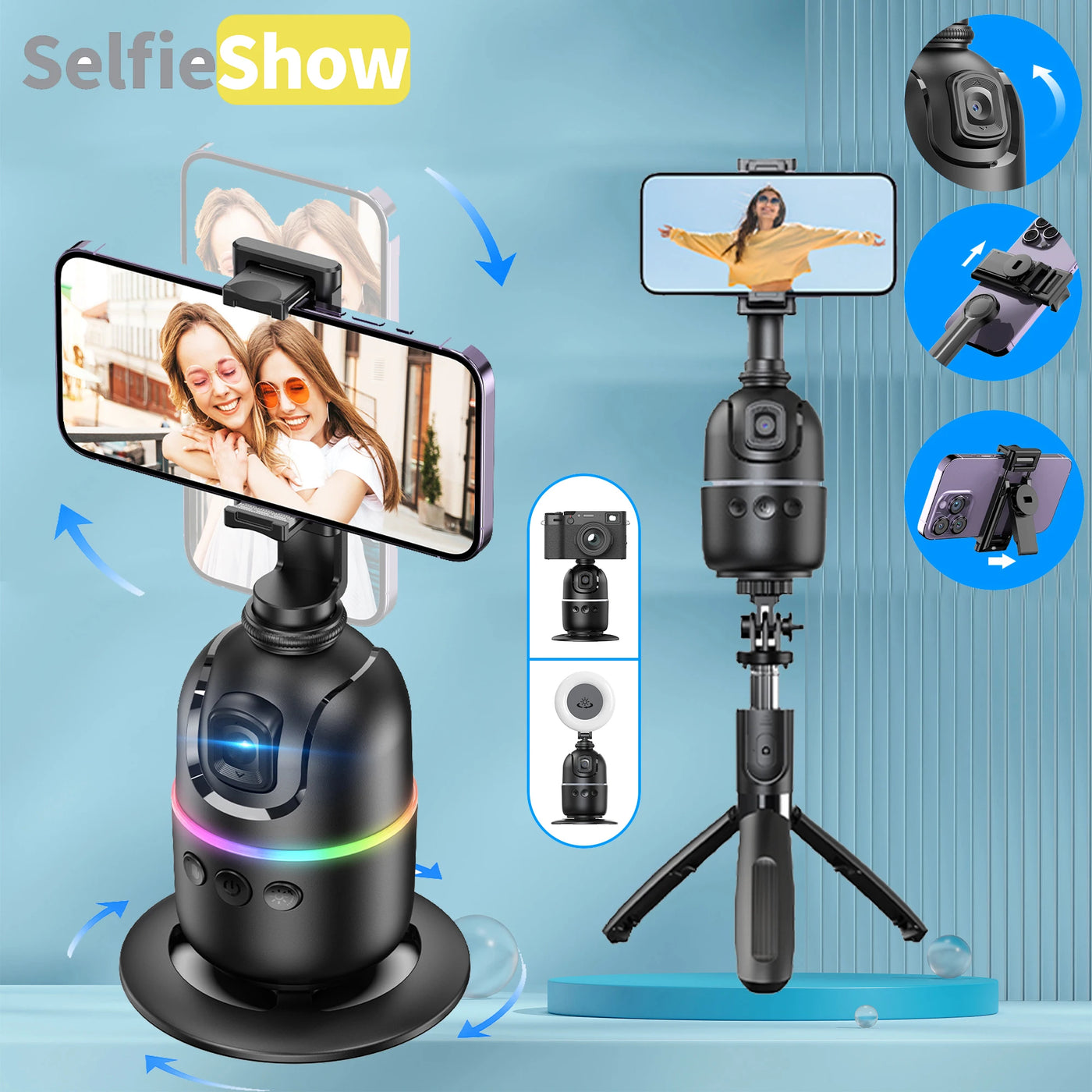 360°Auto Smart Face Tracking AI Gimbal Desktop Cell Phone Holder Tripod for Camera Vlog Live - LKBA