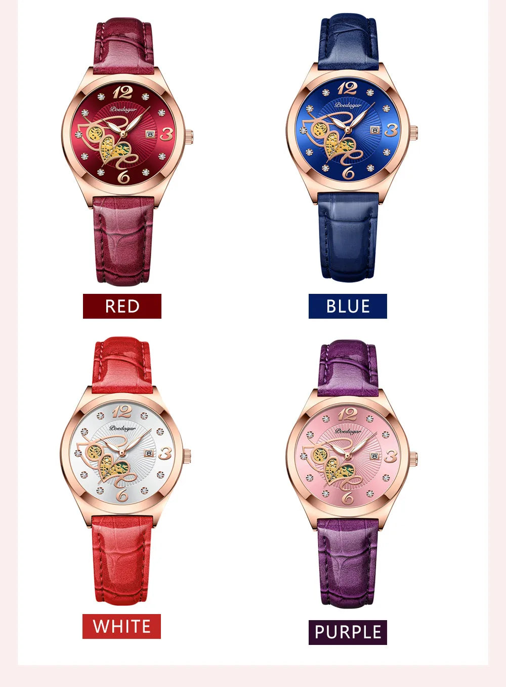 POEDAGAR Fashion Quartz Watch Female Luxury Elegant Casual Clock Waterproof Luminous Date Leather Women Watch Montre Femme gift - LKBA