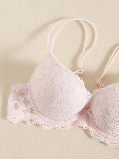 1 Set Elegant Lace Embroidery Breathable Fabric Lingerie Set Push-Up Bra Drop Waist Sheer Panty - Ultimate Valentine's Day - LKBA