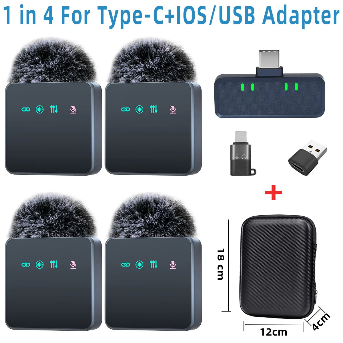 1 In 4 Pink Noise Canceling Lavalier Microphone With Windproof Cap Wireless Mute Function For Cell Phone Portable Audio Video - LKBA