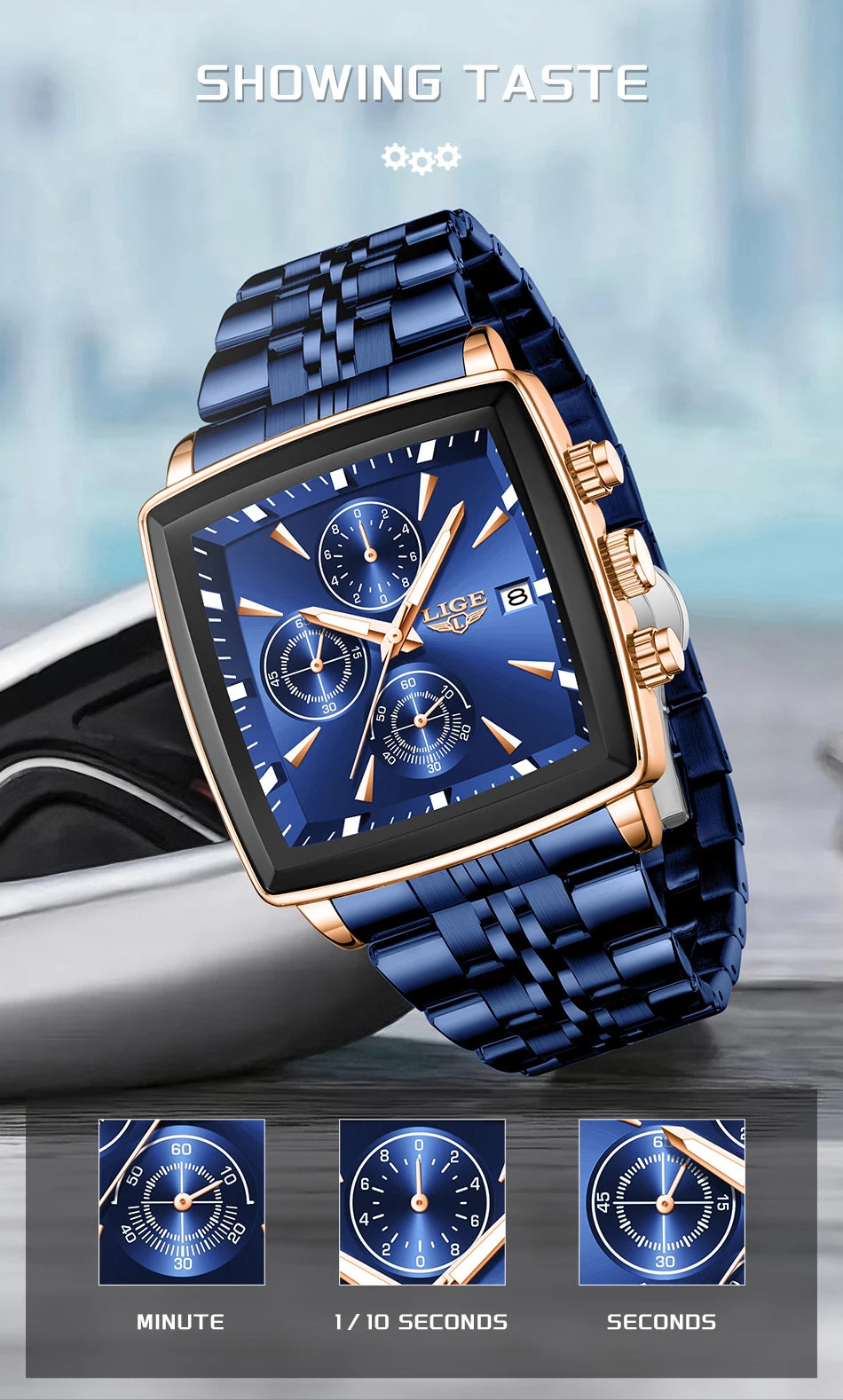 LIGE Top Brand Luxury Mens Watches Fashion Military Square Chronograph Quartz Wristwatches For Men Sports Waterproof Watch Men - LKBA