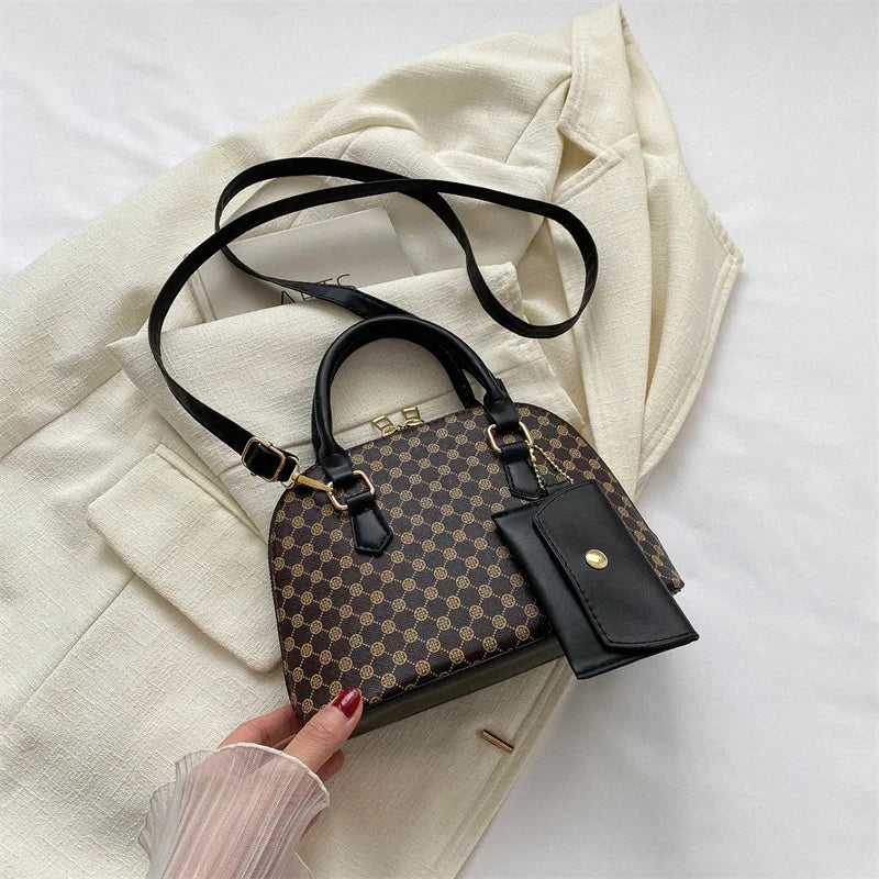 Luxury Shell Fashion Women's Handbag Simple Shoulder Bag Plaid Print Crossbody Bag with Mini Purse - LKBA
