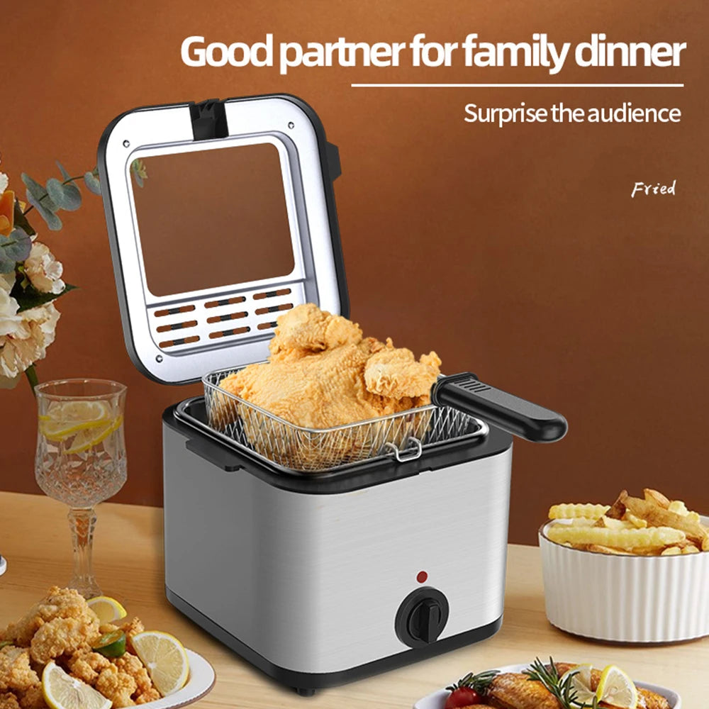 2.5L Electric Fryer Household Mini Electric Fryer 1000W Multiple Function Stainless Steel Fryer Kebab French Fries Machine - LKBA