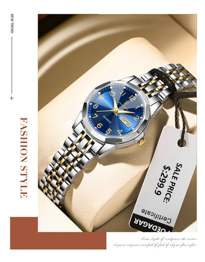 POEDAGAR Fashion Ladies Watch Waterproof Luminous Date Week Watch for Woman High Quality Stainless Steel Women's Quartz Watches - LKBA