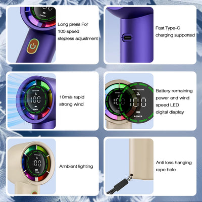 Handheld Fan 6 Speed 3000mAh Battery Personal Digital Display USB Rechargeable for Travel Outdoor School Gift Idea - LKBA