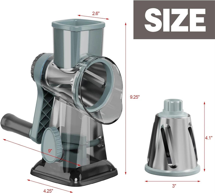 LMETJMA 3 in 1 Rotary Cheese Grater Versatile Manual Vegetable Slicer Peanut Nuts Grinder Cheese Vegetable Shredder Clear JT242 - LKBA