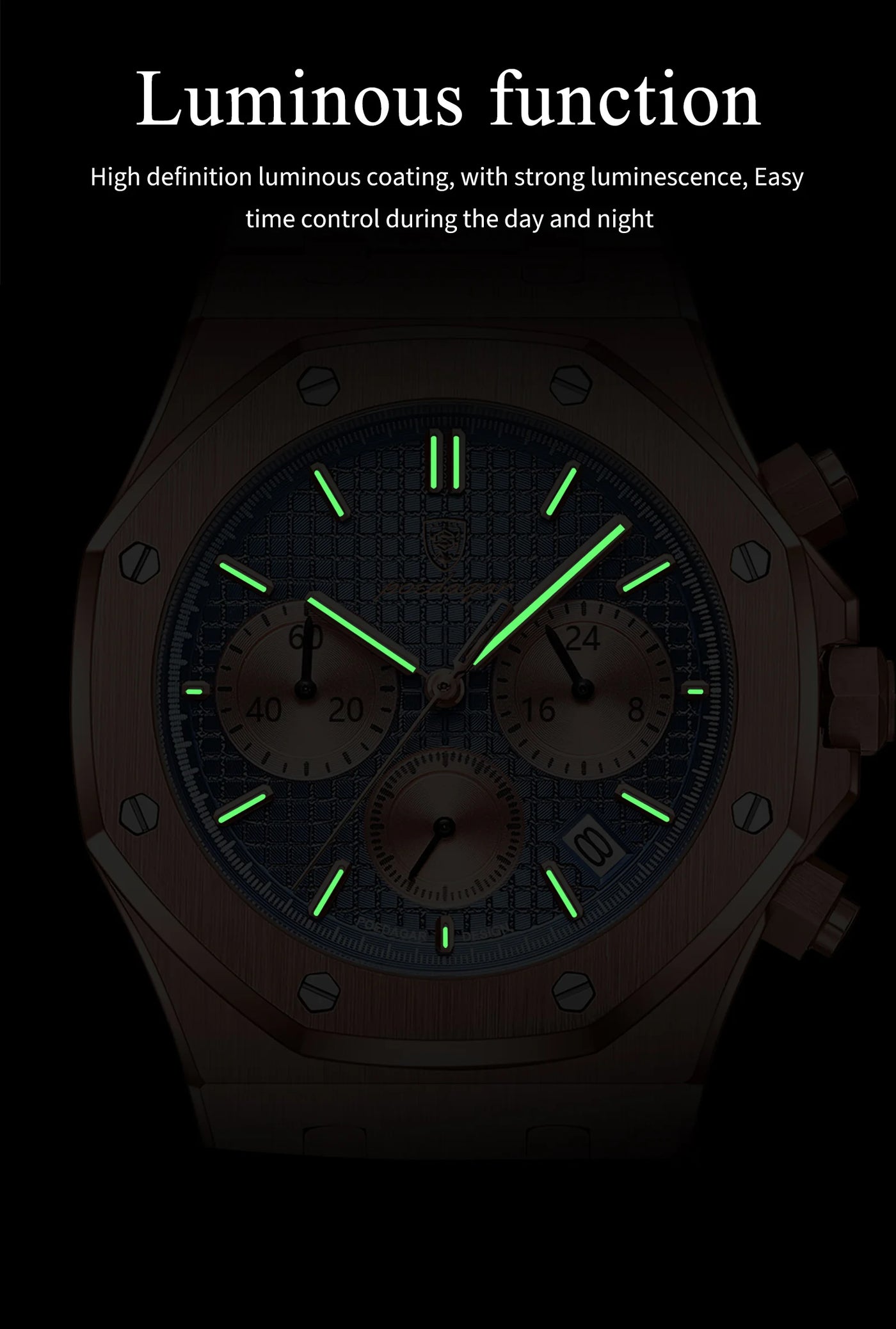 POEDAGAR Original Luxury Men's Watches Date Chronograph Stainless Steel Quartz Watch Waterproof Luminous Fashion Man Wristwatch - LKBA