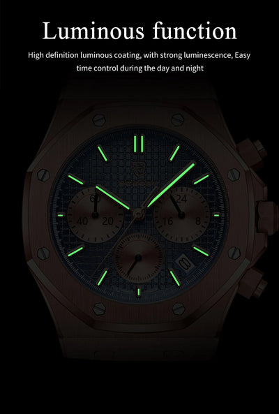 POEDAGAR Original Luxury Men's Watches Date Chronograph Stainless Steel Quartz Watch Waterproof Luminous Fashion Man Wristwatch - LKBA