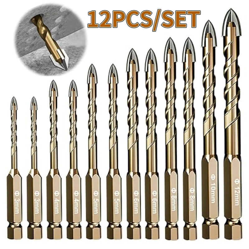 12PCS Hexagonal Shank Tile Drill Set Glass Drill Masonry Drill Bit Set 3-12 mm Drill Ceramic Drill Tile Drilling Tools Set - LKBA