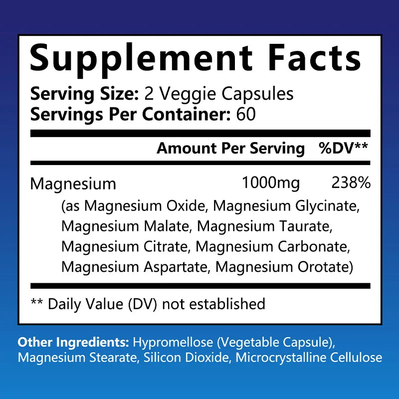 Magnesium Complex Capsules - Support Muscle, Bone, Heart Health, Improve Sleep, Stress & Anxiety Relief - Dietary Supplement - LKBA