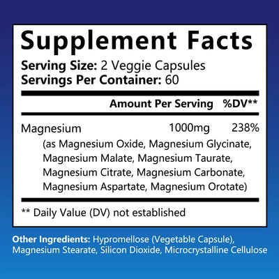 Magnesium Complex Capsules - Support Muscle, Bone, Heart Health, Improve Sleep, Stress & Anxiety Relief - Dietary Supplement - LKBA