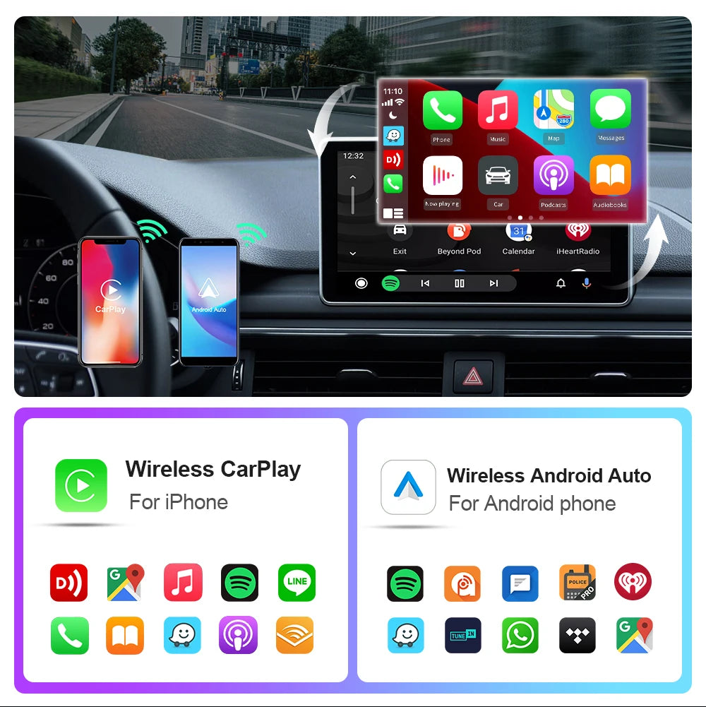 Wireless 2 in1 Carplay Adapter for Android iPhone Auto Wired to Wireless AI Box USB Connection For Volvo Benz Mg Kia Chery VW - LKBA