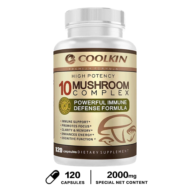 10 Mushroom Complex - Boost Energy, Improve Brain Function, Enhance Memory and Concentration, and Boost Immunity - LKBA