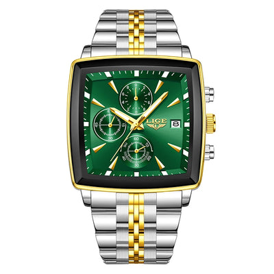 LIGE Top Brand Luxury Mens Watches Fashion Military Square Chronograph Quartz Wristwatches For Men Sports Waterproof Watch Men - LKBA